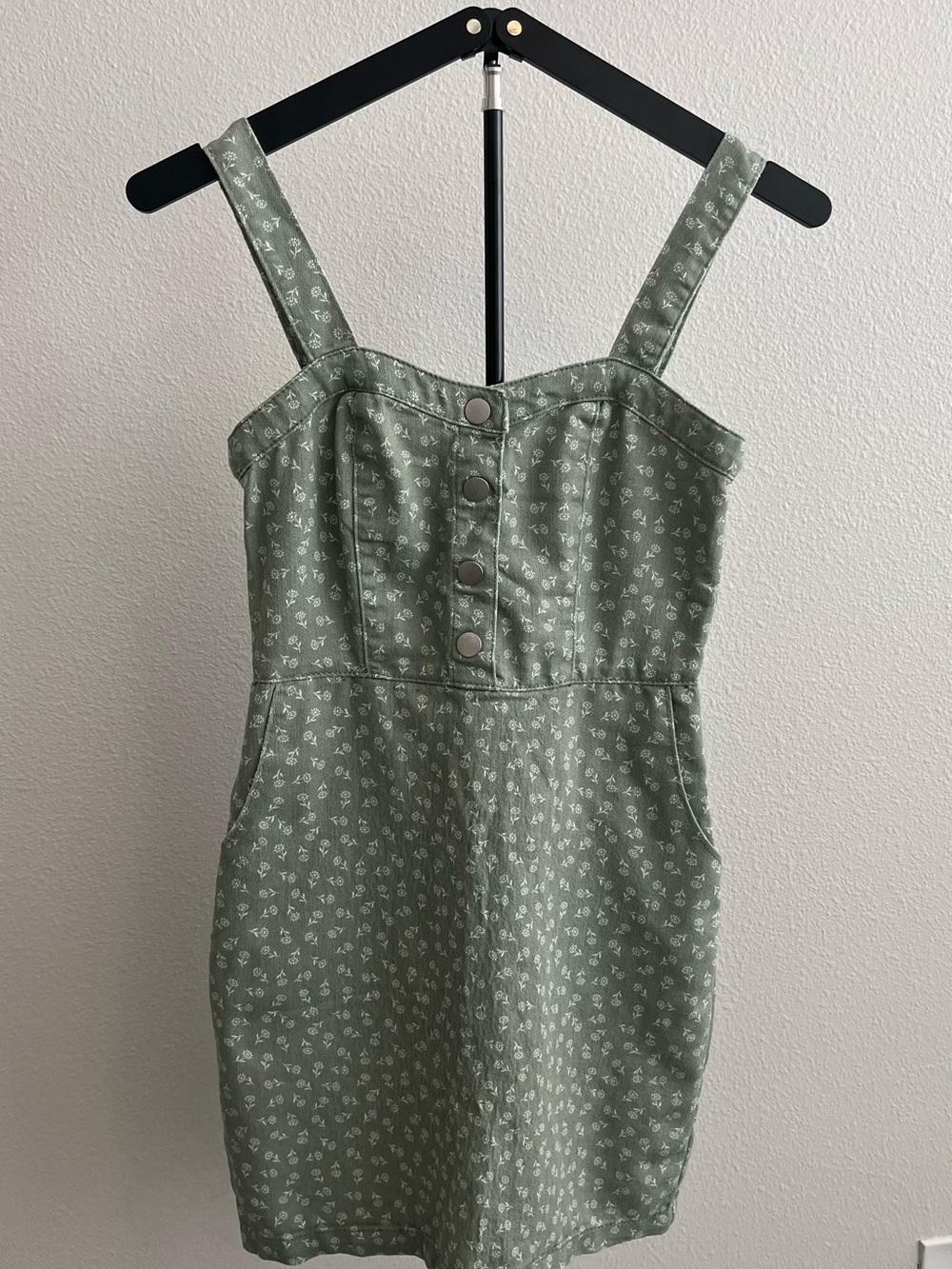 Sage Green Floral Button-Front Sundress